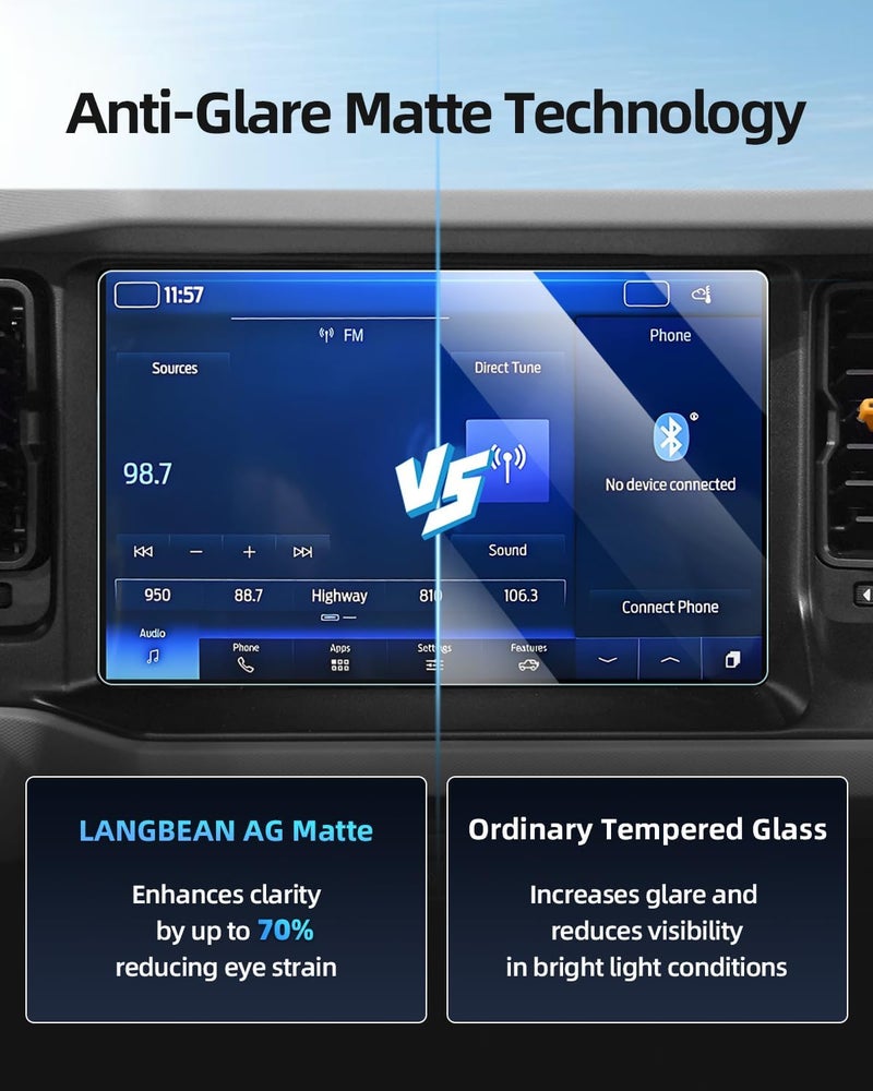 LANGBEAN Anti-Glare Matte Screen Protector for 12 Inch 2021-2025 2026 Ford Bronco (Outer Banks/Badlands/Everglades/Wildtrak/Raptor) Infotainment Touchscreen, 9H Tempered Glass 2025 Bronco Accessories - Image 3